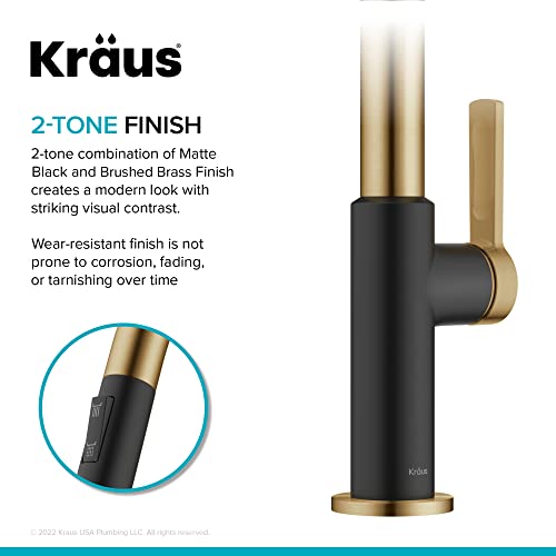 KRAUS Oletto High-Arc Single Handle Pull-Down Kitchen Sink Faucets in Brushed Brass/Matte Black, Kitchen Faucets with Pull Down Sprayer, KPF-2820BBMB by Kraus - Image 6