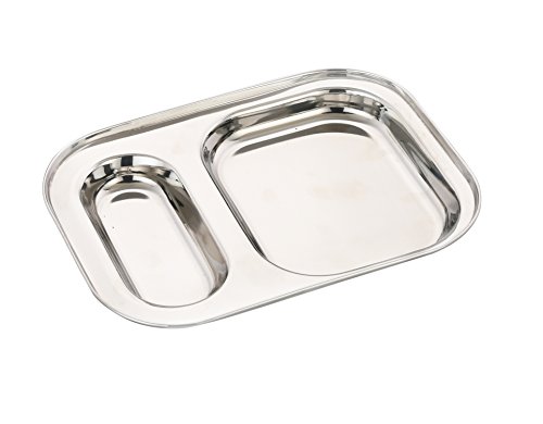 Image of Expresso 2 in 1 Rectangle Eight Compartment Divided Plate /Thali /Bhojan Thali /Mess Tray /Dinner Plate | Plates for Lunch /Dinner with Mirror Finish Stainless Steel Bhojan Plates Set of 1