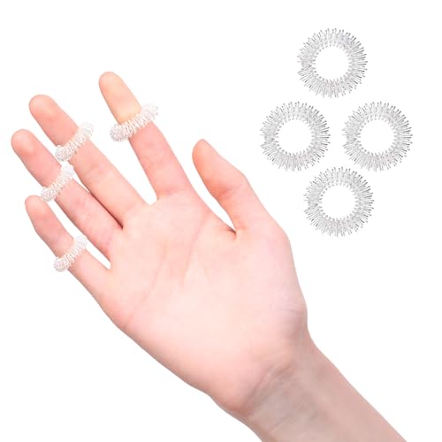Image of HealthAndYoga Acupressure Sujok Ring for Finger (Pack of 4) - Stretchable Spiky Stainless Steel Band for Pain Relief Relaxation Massage - Rolling Fidget Toy for Adults & Kids