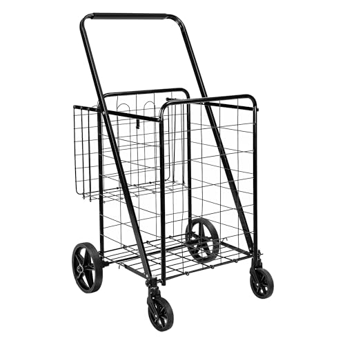 Amazon Basics Foldable Shopping Utility Cart with 360-Degree Wheels, X-Large, Black by Amazon Basics - Used condition - CA$65.69