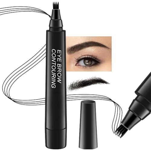 4 Point Eyebrow Pencil Black,Waterproof Microblading Eyebrow Pencil with a Micro-Fork Tip Applicator Creates || Black Fine Sketch Liquid Eye Brow Tattoo Tint Pen