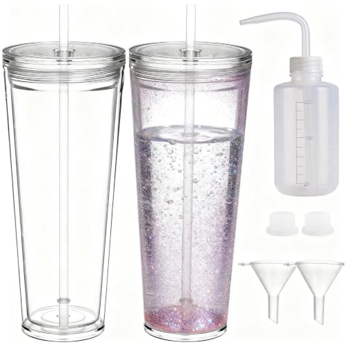 Alohastarttg 24oz Tumbler with Lid and Straw, Leak Proof and Double Wall Insulated Reusable Plastic Cups,Travel Reusable Iced Coffee Cup (2, Clear)