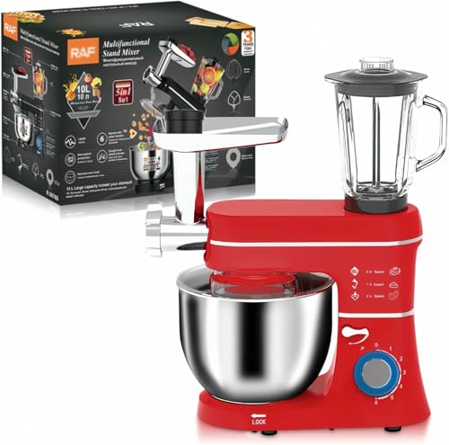 1400w Electric Stand Mixers for Baking Food Processor Blender Multifunctional 5 Speed Kitchen Mixer, 10l Stainless Steel Mixing Bowl, Removable Splash Guard, Whisk