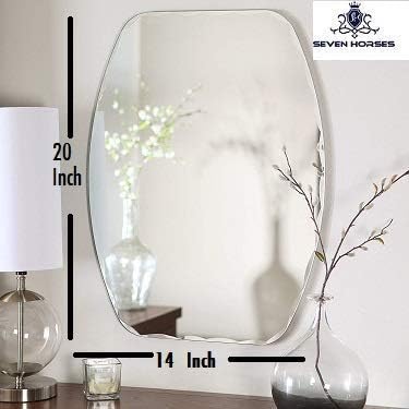 SEVEN HORSES Frameless D-Shape Bevelled Glass Wall Mirror for Dressing, Bedroom, Bathroom, Living Room (White , 14 X 20 inches)