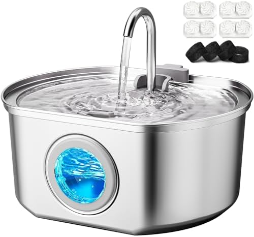Cat Water Fountain Stainless Steel: 109oz/3.2L Cat Fountain for D...