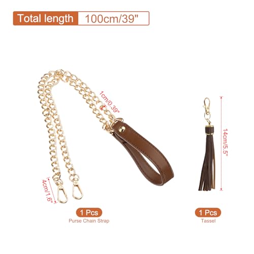 PATIKIL Purse Chain Strap, 39 Inch Leather Chain Straps Purse Strap Replacement Flat Chain Strap with Tassel for Crossbody Bag Handbag Woman, Coffee/Gold by PATIKIL - Image 2