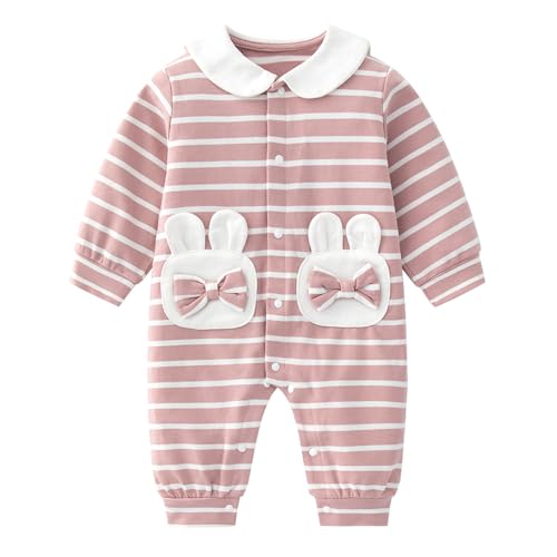 [Baby Nest] ベビー服 前開き 長袖カバーオール ロンパース 女の子 かわいい 着ぐるみ コットン ピンク 18-24M