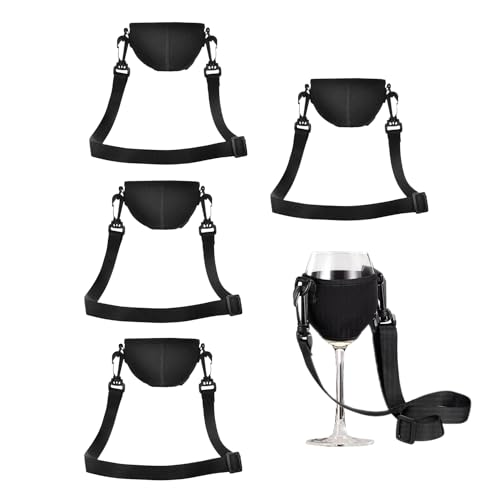 MEMOFYND 4-Piece Black Rubber Neck Wine Glass Holders, Portable, Modern Design, 8.5*24*14cm, For Social Events, Parties, Picnics