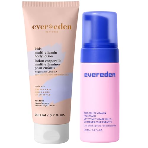 Evereden Kids Body Lotion and Face Wash set | Gentle and Clean Kids Skin Care - Non-toxic Ingredients, Cool Peach scent