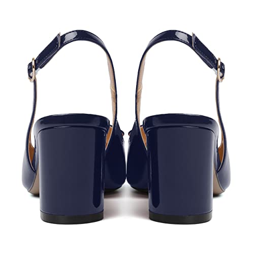 ROSERWISH Womens Patent Dress Pointed Toe Fashion Buckle Slingback Casual Chunky Mid Heel Pumps Dress Shoes 2.5 Inch4