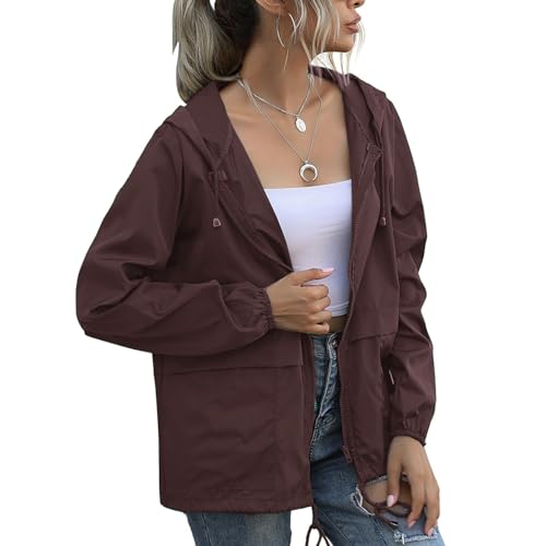 PESION Women's Waterproof Raincoat Lightweight Rain Jacket Hooded Windbreaker with Pocket for Outdoor