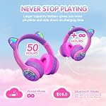 IFECCO Kids Bluetooth Headphones with Case,Cute LED Light Up Cat Ears - Image 5