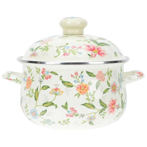Baluue Olla Esmaltada Doble Asa con Fondo Plano para Sopa Estofado Multiusos Resistente Inducción Cocina Hogar