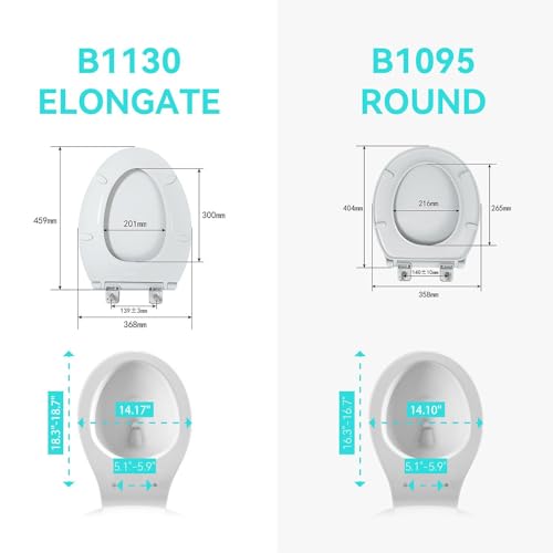 R&T Elongated Toilet Seat (18.5\")Slow Close Heavy Duty Standard Toilet Seat, Easy to Install, Easy to Remove, Plastic White B1130