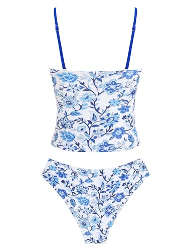 Image of ZAFUL Bandeau Tankini Swimsuits for Women Tummy Control Slim Fitted Swimwear Strapless 2 Piece Bathing Suit