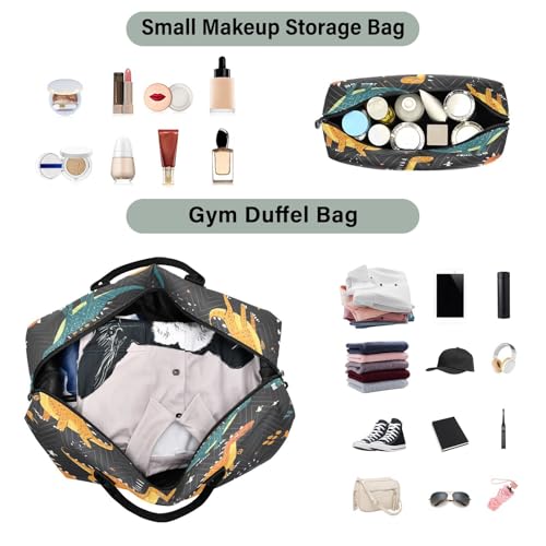 Travel Duffle Bag Weekender Bags Overnight Bag with Toiletry Bag Gym Duffel Bag Orange Blue Dinosaurs Dot for Travel Business Trips Sport4