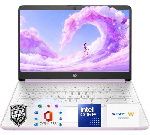 HP 14�C���`�m�[�g�p�\�R�� 2025�N�z���f�[�G�f�B�V�����AIntel 4�R�ACPU�A8GB RAM�A128GB SSD�A�n�j�[���x���_�[�\�t�g�g�[���AHD�u���C�g�r���[�f�B�X�v���C�AWindows 11�AMicrosoft 365 Web Apps 