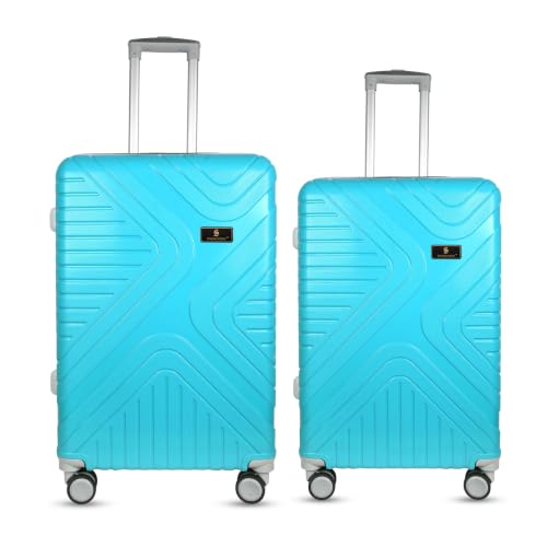Image of Hard Shell Suitcase Set of 2 with Integrated Number Lock and 360 Degree Spinner Wheels, Teal, Polypropylene, Small 54cm Medium 64cm