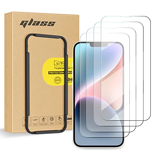 FYY (4 paquetes protectores de pantalla compatibles con Apple iPhone 14 Plus, iPhone 14 Plus película protectora con instalación alineación funda, película de vidrio templado HD Clarity