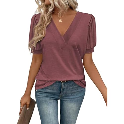 Womens Beach Vacation Puff Short Sleeve Top Plus Size Summer Outfits