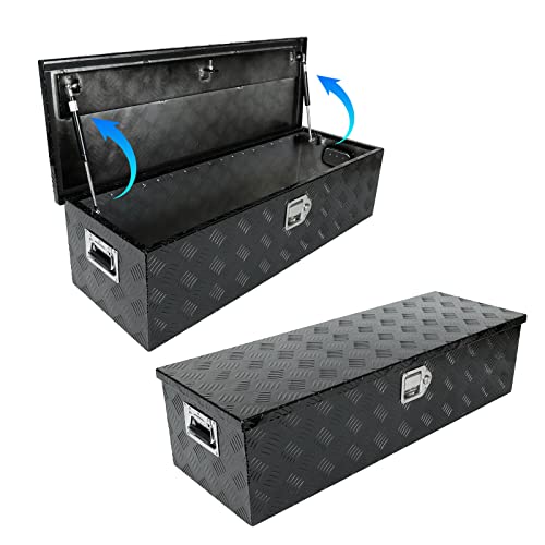 Chowty 39"X13"X10" Black Heavy Duty Aluminum Pickup Truck Bed 5 Bar Tread Pattern Truck Tool Box, Underbody Tool Box Storage Trailer Tongue Box With Lock And Key For Rv, Atv, Trailer & Truck #TOP2