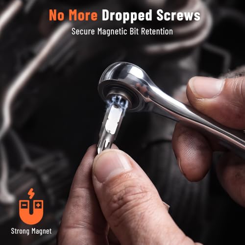 Katerk 28 in 1 Mini Screwdriver Set, 72-Tooth Quick-Release Reversible, 1/4 Mini Ratchet Wrench Set, Right Angle Ratcheting Screwdriver Set and Bit with Metric Socket Set for Tight Spaces — view 5
