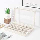 Coward Jewelry Organizer Box, Beige Velvet 24 Grids Ring Earring Jewelry Display Tray Case with Transparent Glass Lid for Home Drawer or Shop Selling - Image 4