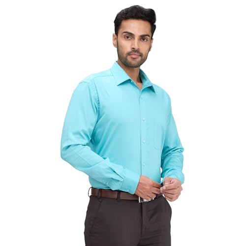 Image of Raymond Men's Slim Fit Solid Pattern Pure Cotton Semi Cut Away Collar Full Sleeve Formal Shirt