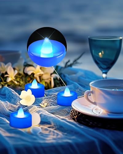 Image of BEICHI Flameless Candles, Battery Operated LED Tealights Votive Flickering for Party Halloween, Christmas, Wedding- 24Pack, Blue Light