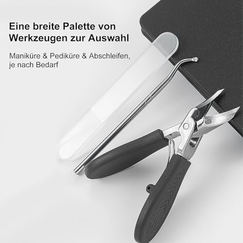 DAILIENFUS 3-teiliges Set Nagelknipser mit Adler-Schnabel-Winkel für Eingewachsene Zehennägel, Nagelknipser Groß mit Auffangbehälter – Fußnägel Knipser für Senioren und Kinder.(schwarz)