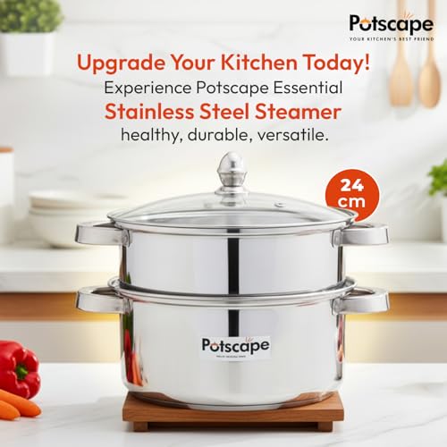 Image of Cruise Stainless Steel 2-Tier Double Decker Steamer 24cm - 5L | Momos & Modak Maker | Dhokla, Puttu, Idli Steamer | Gas & Induction Compatible | Dishwasher Safe | 2-Year Warranty