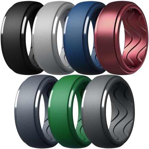 Egnaro Men's Silicone Rings, Inner Arc Ergonomic Breathable Design
