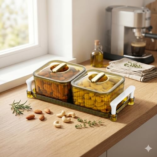 Image of Dry Fruit Container Serving Tray Set | 600 ML Each | Multipurpose Plastic Serving Set | Premium Design | BPA Free | Food Grade | Air-Tight Lid | Snack Organizer Tray | Multicolor