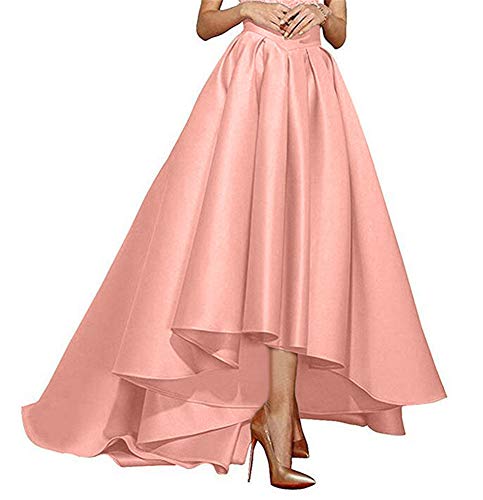 VeraQueen Women's High Low Satin Prom Skirts A Line Maxi Formal Party Dresses Wedding Evening Dress