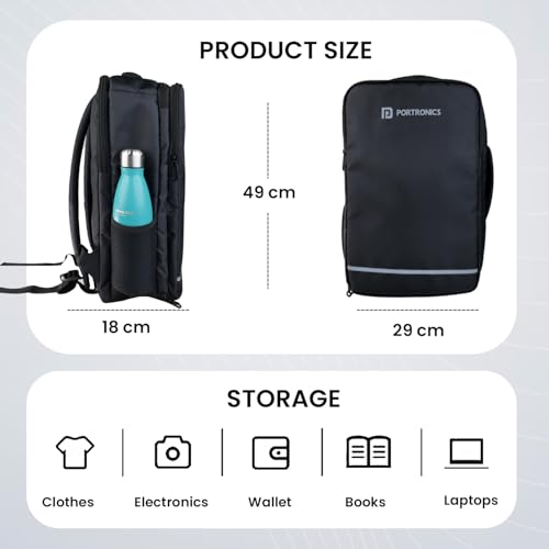 Image of Portronics Elements U 2-in-1 Laptop Backpack & Luggage Bag with Spacious Compartments, for Laptops up to 15.6 Inches, Water-Resistant Fabric, Convertible Design, Secure Buckle, Unisex, Dark Grey
