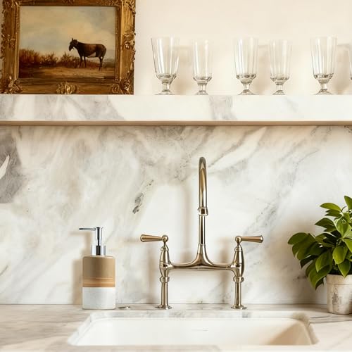 Image of Ceramic Soap Dispenser Set for Hand Soap, Shampoo, Dish Soap, Conditioner, Includes Stainless Steel Pump and Silicone Funnel, 12 Oz, Modern Kitchen Decor
