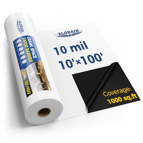 ALORAIR 10 mil Vapor Barrier for Crawl Space – 10' x 100' Heavy-Duty Plastic Sheeting – Black/White Panda Film – Crawlspace Encapsulation, Ground Cover, Drop Cloth – Commercial & Residential Use
