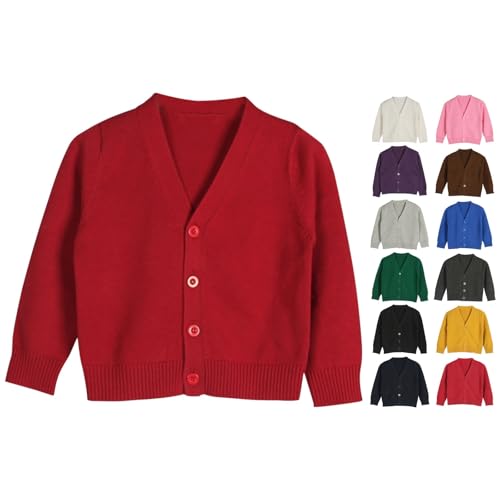 Kids V-Neck Button Down Knit Cardigan Sweater Long Sleeve Knitted Outerwear for Boys Girls Toddler School Uniform