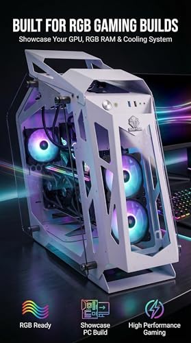Image of Raptor Sentinel Open Frame Gaming PC Cabinet with 3 RGB Fans Included (Black /White) | mATX & Mini-ITX Support | Tempered Glass Panels | High Airflow Mid Tower Case for Gaming Builds