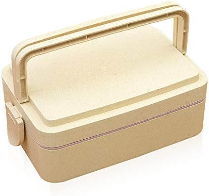 YASSUN Wheat Straw Lunch Box Japanese Tableware Lunch Box,Student Muti-layer Lunch Box Sushi Box,Pink, 2 Layers