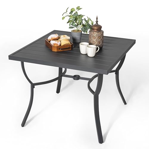 NUU GARDEN Outdoor Dining Table 36" Square Patio Dining Table with Aluminum Tabletop and 1.60" Umbrella Hole, Large Garden Patio Table for 4 People, Black