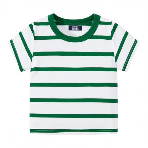 Image of LittleSpring Boys Girls T Shirt Rainbow Striped Cotton Crewneck Tees for Kids Fashion