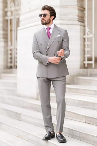 Mens Double Breasted Suit 2 Piece Classic Regular Fit Business Casual Wedding Prom Suits for Men3