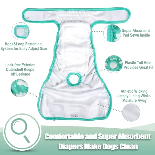 Image of wegreeco Washable Female Dog Diapers Highly Absorbent Reusable Diapers for Dog in Heat Period, 3 Pack (Spring Colors, Large)