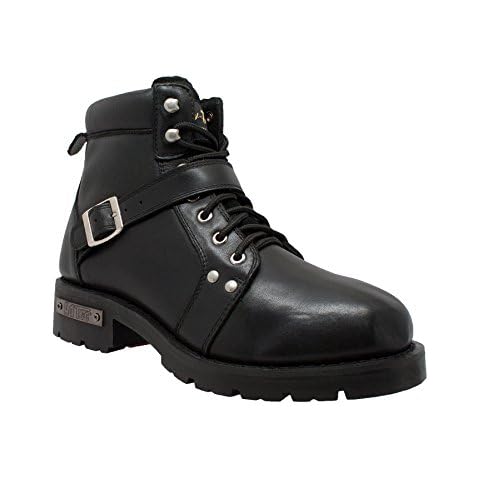 RIDETECS Mens 6" Laceup Leather Motorcycle Boots - Inside Zipper, Plain Soft Toe Cover