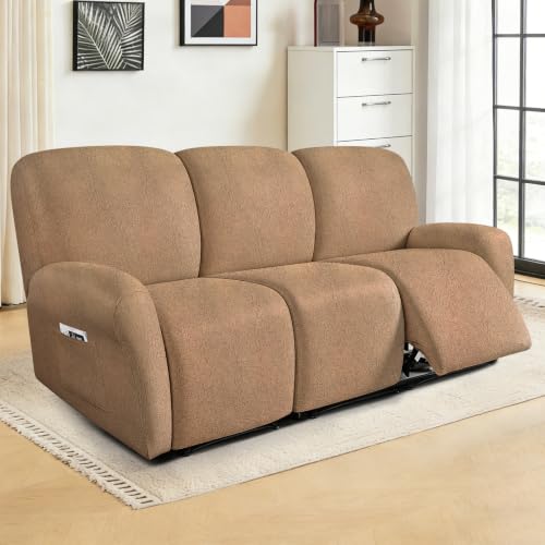 Image of ANARACHON Leather Look Recliner Couch Cover 8-Piece Recliner Sofa Slipcovers 3 Seater for Reclining Couches Furniture Protector Spandex Fabric Washable (Recliner Sofa,256Brown)