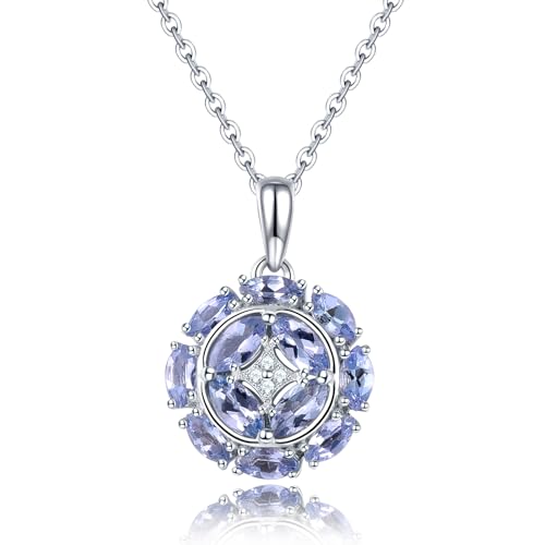 Pendant Necklaces for Women Setting Natural Gemstone Chrome Diopside Tanzanite Birthstone Pendants S925 Sterling Silver Cubic Zirconia Classic Style Fine Jewelry for Her
