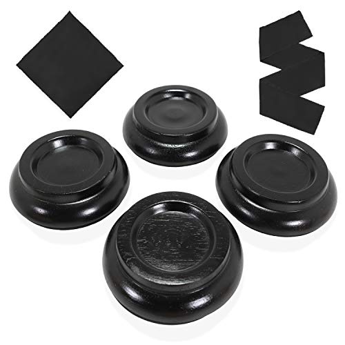 ESG Piano Caster Cups for Upright Piano - Set of 4 Black Wooden Caster Non-Slip hardwood floor protectors with Anti-Noise EVA Foam Wood Coasters - Complete with Cleaning Cloth & Keyboard Cover