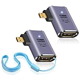 Duttek L字型 Micro HDMI HDMI変換アダプター 8K 48GbpsマイクロHDMIオスHDMIメス変換コネクター LEDライトと穴あきデザイン 8K@60Hz、4K@144Hz(2個パック)