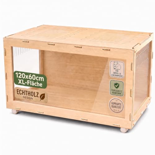 noviclass® Hamsterkäfig Leopold XXL 120x60x60cm | Hamsterkäfig aus Acrylglas | Aus Lindenbaumholz...
